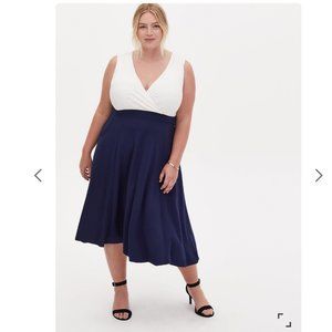 TORRID White Jersey & Navy Ponte Midi Dress